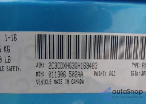 2016 Dodge Charger Sxt z USA, uszkodzony, nr VIN 2C3CDXHG3GH169483